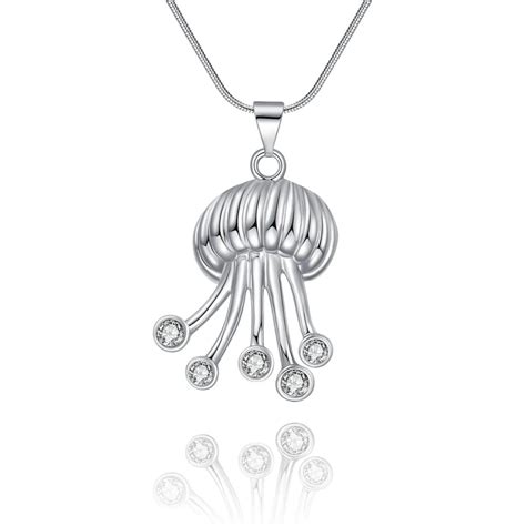 Silver jewelry cute jellyfish pendant necklace for wome , personality high quality crystal ...