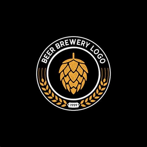 Premium Vector | Beer brewery logo stamp design with hops flower and malt