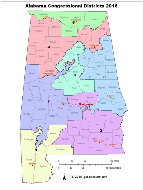 Map of Alabama Congressional Districts 2016