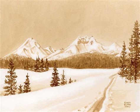 Coffee Art, Painted With Coffee, Ski, Mountain, Espresso, Oregon - Etsy