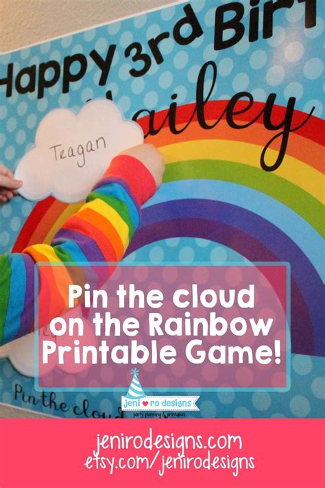 Fun printable party game for your Rainbow lover! Pin the cloud on the Rainbow, easy to print and ...