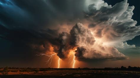 Premium Photo | A stormy sky with multiple lightning strikes represents a severe storm generative ai