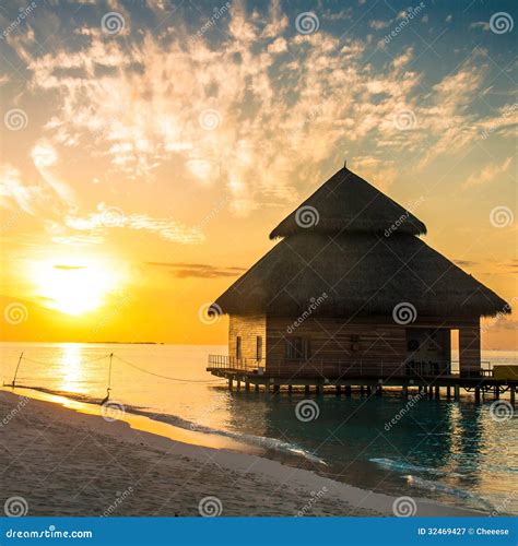 Sunset on Maldives island stock image. Image of luxury - 32469427