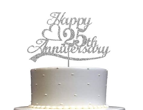 25th Anniversary Cake Topper double Sided Silver Glitter - Etsy