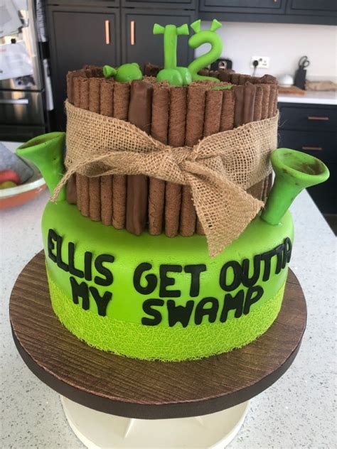 Shrek ears and swamp chocolate cake. Homemade. 12th birthday cake. 12th ...