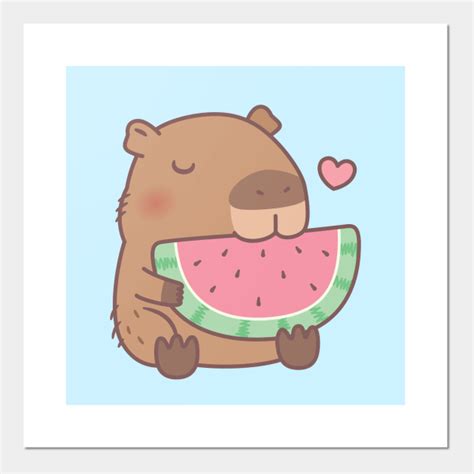 Cute Capybara Eating Watermelon - Capybara - Posters and Art Prints | TeePublic