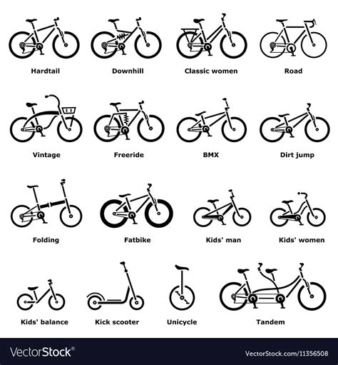 Bicycle types icons set simple style Royalty Free Vector