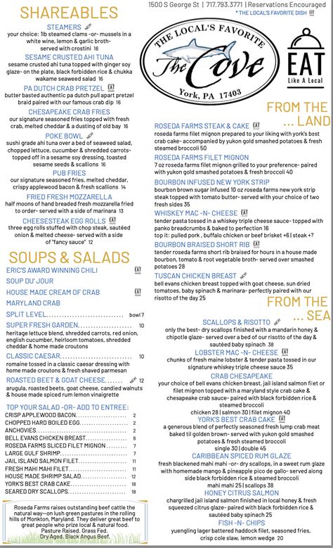 New menu at The Cove, York PA!... - Buy Local Coalition