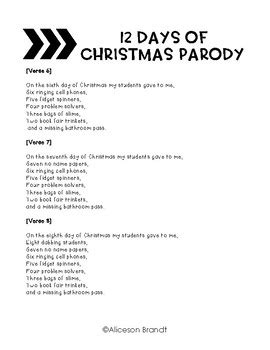 12 Days of Christmas Parody by Sew Crafty Teacher | TPT