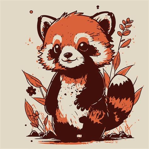 Premium Vector | A drawing of a red panda with a brown and black face.