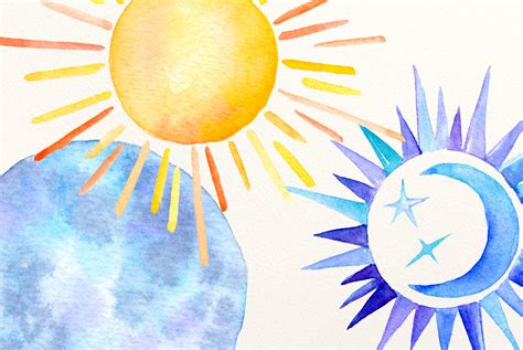 Watercolor Sun, moon and stars By Cornercroft | TheHungryJPEG