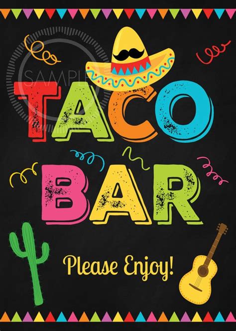 5x7 Printable Taco Bar / Fiesta / Cinco De Mayo / Nacho Bar Party Menu ...