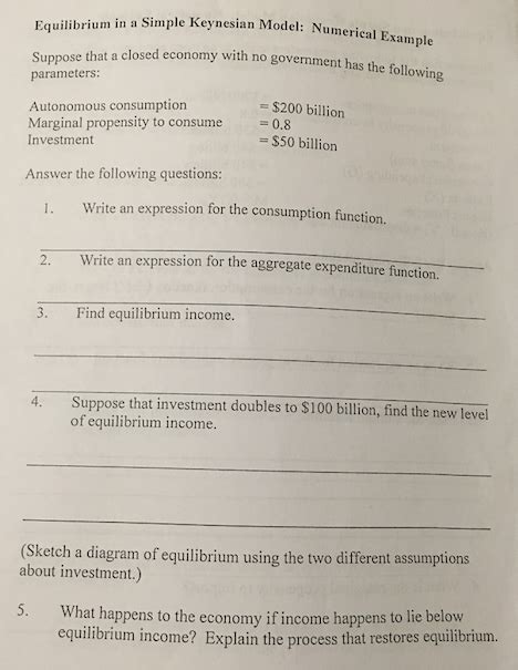 Solved Equilibrium in a simple Keynesian Model: Numerical | Chegg.com