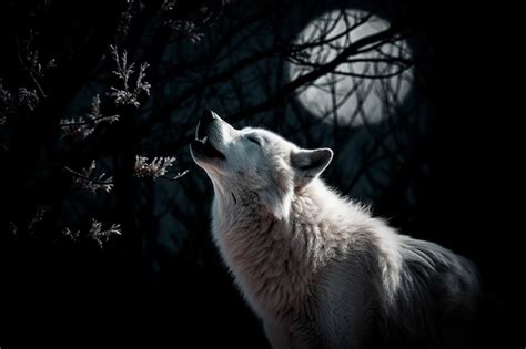 Premium AI Image | White wolf howling at the moon