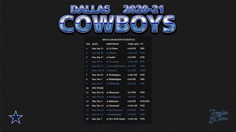 2020-2021 Dallas Cowboys Wallpaper Schedule