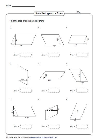 Parallelogram Area Worksheet : Area of Triangles and Parallelograms ...