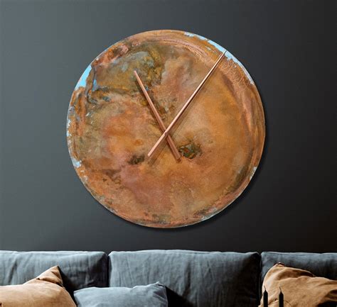 Large Copper Wall Clock Copper Wall Clock Metal Wall Clock Copper Patina Decoration Round Wall ...