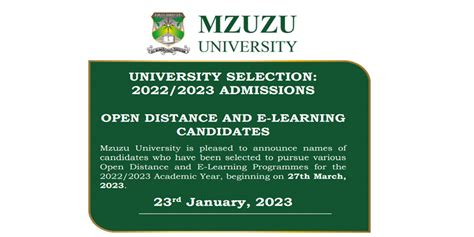 Press Release University Selection 2022 / 2023 Admissions Open Distance and E-Learning ...