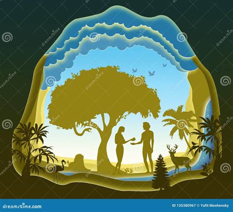 Adam and Eve. Garden of Eden. the Fall of Man. Paper Art Stock ...