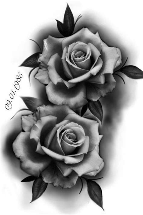 black and white roses with leaves on the side