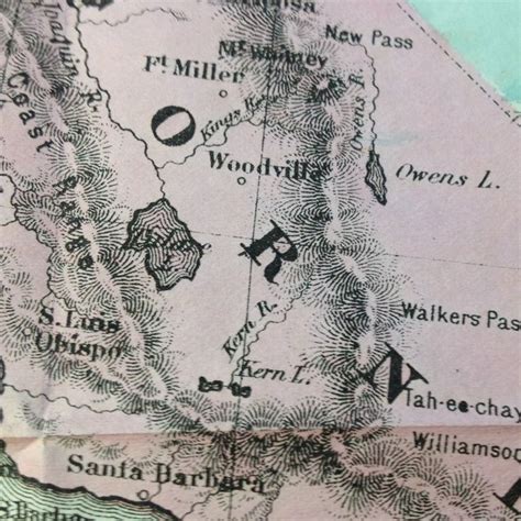 1865 map of California showing Tulare, Kern and Owens Lakes. | California map, Tulare, Tulare county