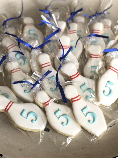 Bowling pin party favor cookies boy 5th birthday | Bowling birthday party favors, Bowling party ...