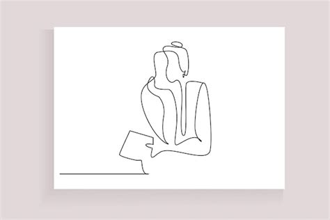 Premium Vector | Young woman sitting waiting bored business life line art