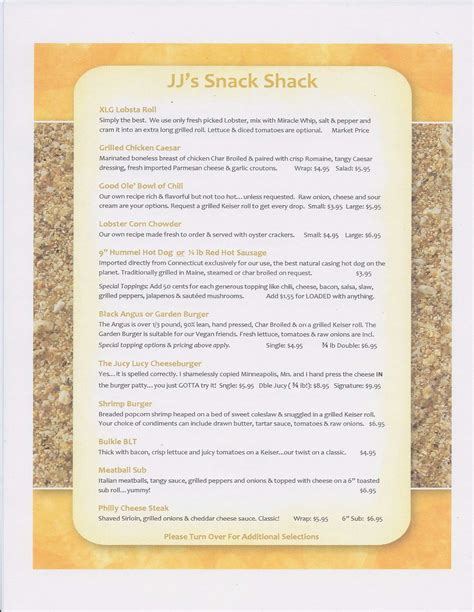 JJ's Snack Shack Menu, Menu for JJ's Snack Shack, Rockland, Rockland - Urbanspoon/Zomato