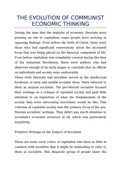 THE Evolution OF Communist Economic Thinking - THE EVOLUTION OF COMMUNIST ECONOMIC THINKING ...