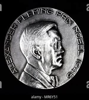 A medal commemorating Alexander Fleming's Nobel Prize win in 1945. Alexander Fleming (1881-1955 ...