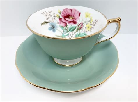 Seafoam Green Aynsley Tea Cup and Saucer, Sage Aynsley, Antique Teacups, Bone China Tea Cups ...