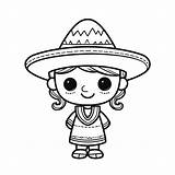 Cute Coloring Pages For Mexican Girl In Sombrero Outline  sketch template