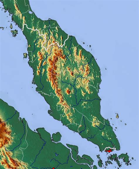 Malaysia - Malay Peninsula: topographic • Map • PopulationData.net