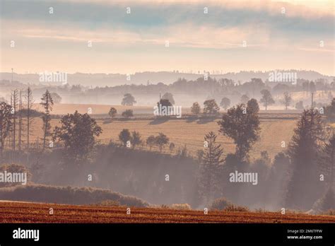 Autumn foggy and misty sunrise landscape Stock Photo - Alamy