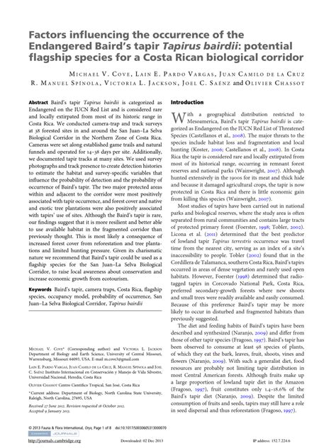 (PDF) Factors influencing the occurrence of the Endangered Baird's tapir Tapirus bairdii ...