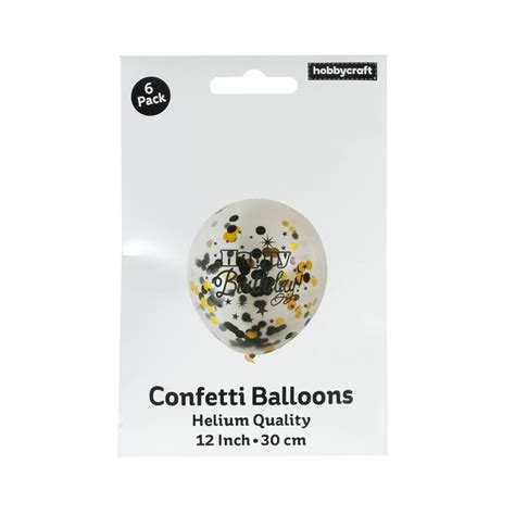 Black and Gold Happy Birthday Confetti Balloons 6 Pack | Hobbycraft