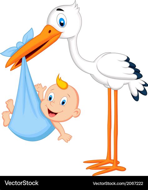 Cute cartoon stork carrying baby Royalty Free Vector Image