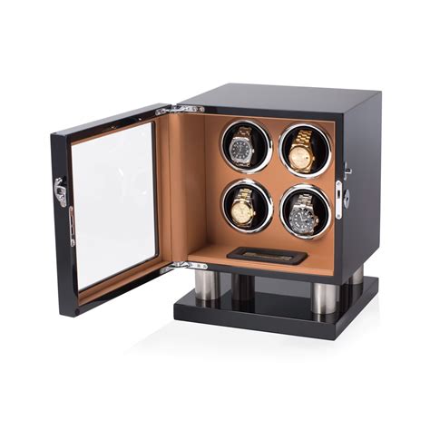 Watch Winder Box 8004-BBr-D for 4 Automatic Watches with Leather Lining