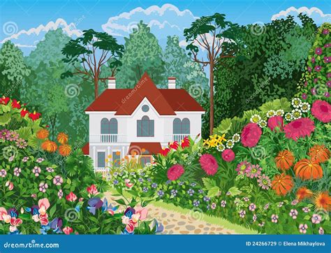 Colorful Garden House And Tree Vector Cartoon Vector | CartoonDealer.com #9270453