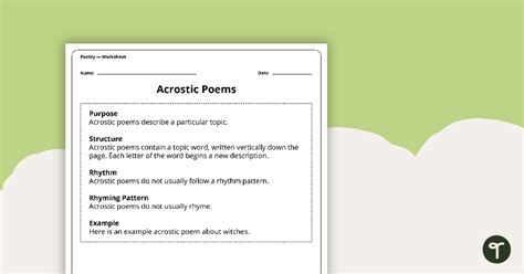 Writing an Acrostic Poem Worksheet | Teach Starter