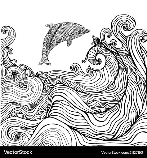 Dolphin and ocean waves coloring page for children