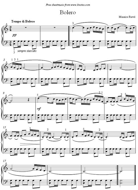 Ravel - Bolero sheet music for Piano - 8notes.com