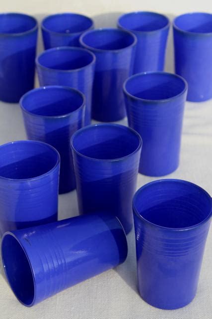 vintage cobalt blue tumblers, depression era juice glasses Hazel Atlas Moderntone platonite