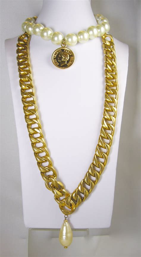 Vintage Chanel 1980s Outstanding Chain and Pearl Necklace at 1stDibs