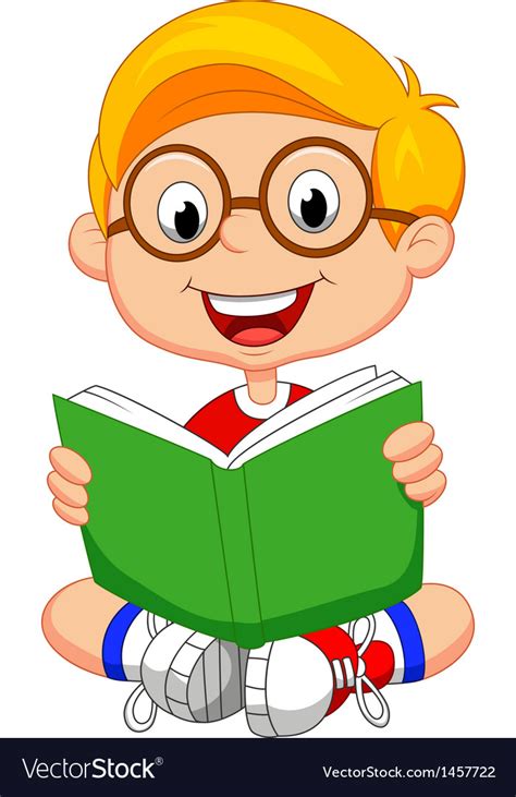 Young boy cartoon reading book Royalty Free Vector Image