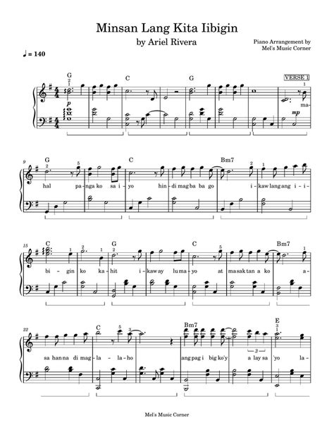 Ariel Rivera - Minsan Lang Kita Iibigin (piano sheet music Sheets by Mel's Music Corner