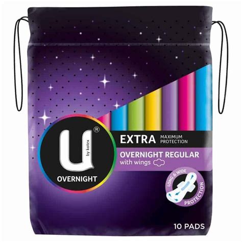 U by Kotex Extra Pads Overnight Winged 10pk - Nappies Direct