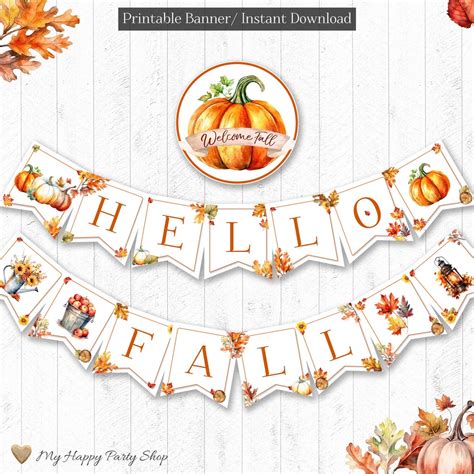 Hello Fall Banner PRINTABLE Welcome Fall Flag Fall Party - Etsy