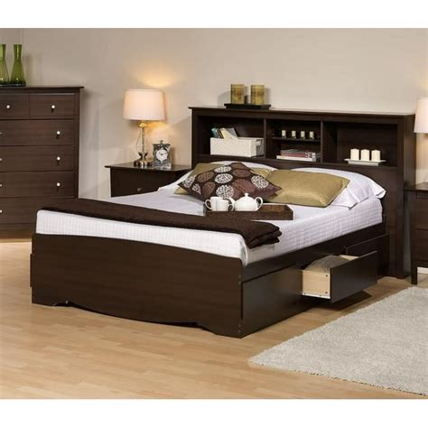 Platform Storage Bed w/ Bookcase Headboard-Bed Size:King,Color:Espresso - Walmart.com - Walmart.com