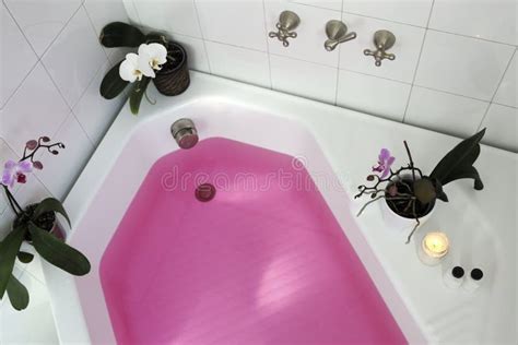 Bathtub with pink water stock photo. Image of bathtub - 120785702